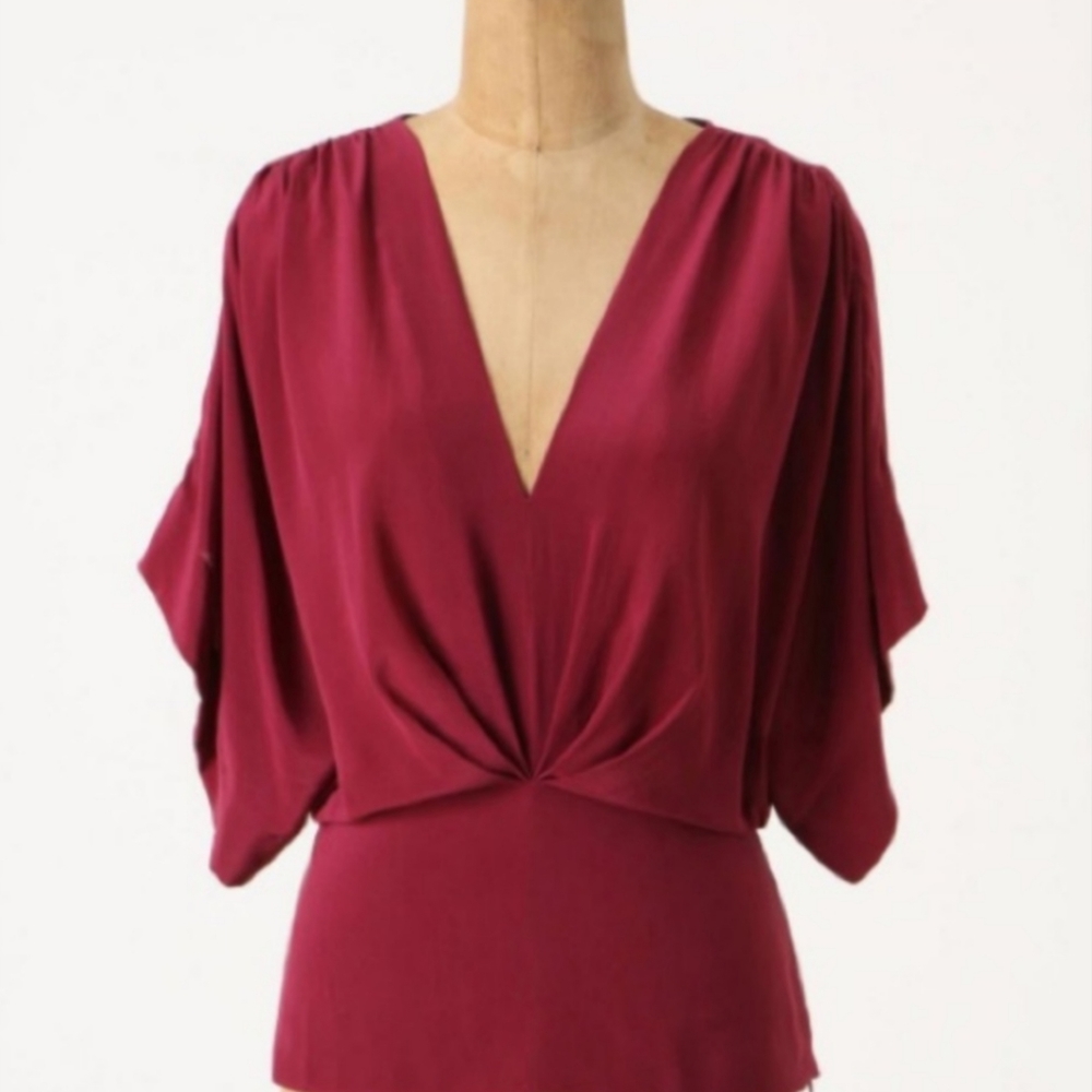 Anthropologie Maeve Taurus silk burgundy blouse